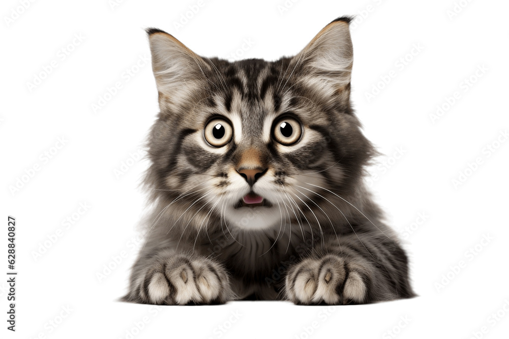 Surprised Cat Covering Its Mouth with Paws - No transparent Background. Ai