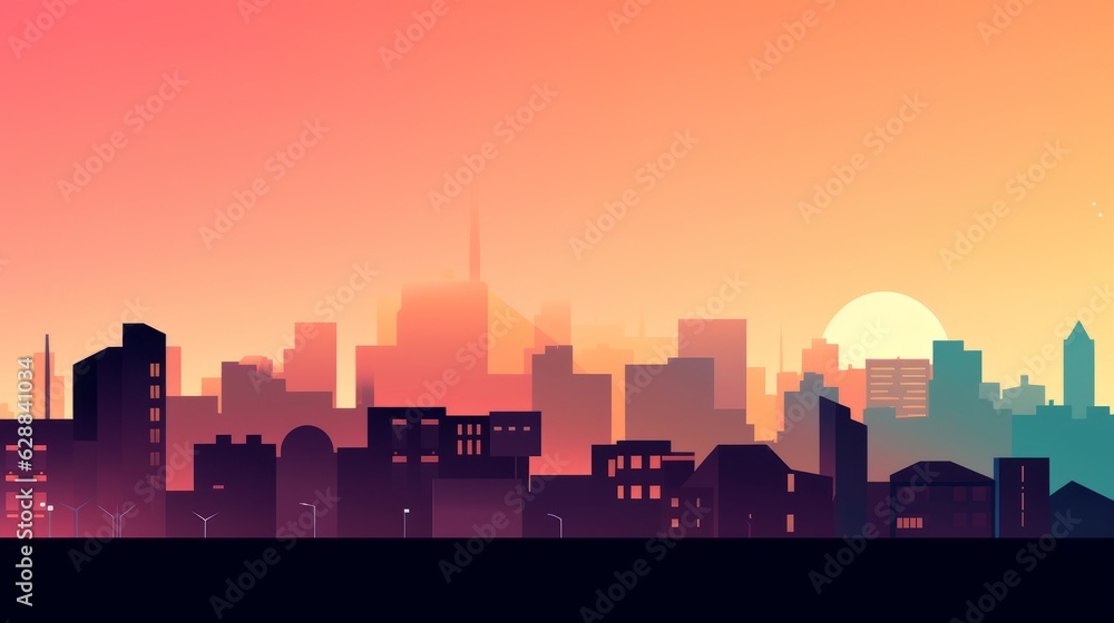 Naklejka premium Sunset City Minimalist Background