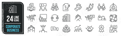 Corporate business minimal thin line icons. Related businessman, collaboration, communication, cooperation. Editable stroke. Vector illustration.