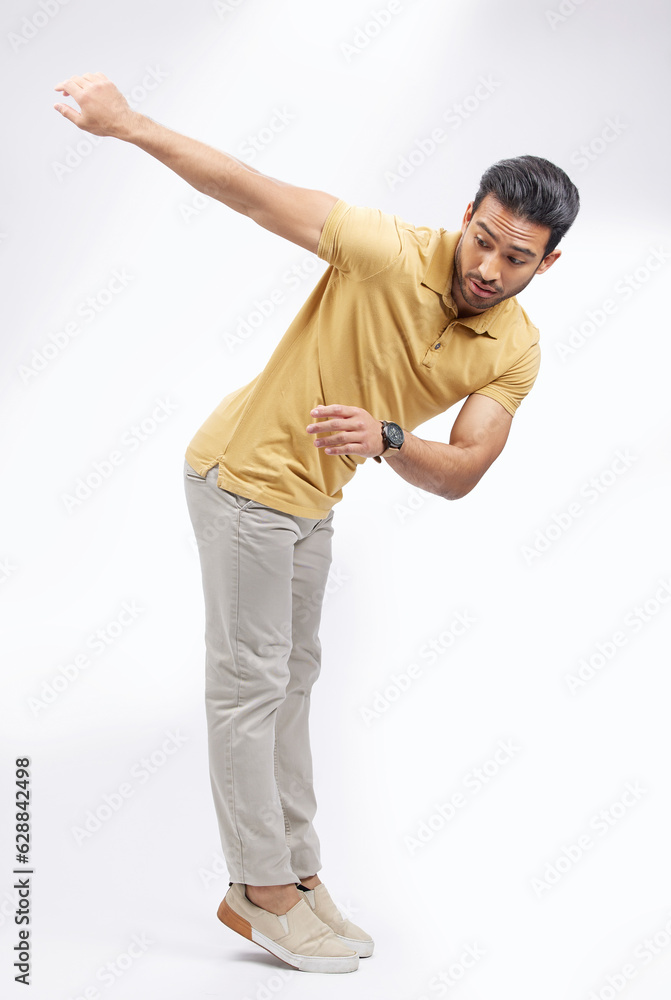 Dancer, man and routine with training, creative and movement on a white studio background. Male person, artist and model with practice for performance, dancing and energy with expression and fitness Dancer, man and routine with training, creative and movement on a white studio background. Male person, artist and model with practice for performance, dancing and energy with expression and fitness
