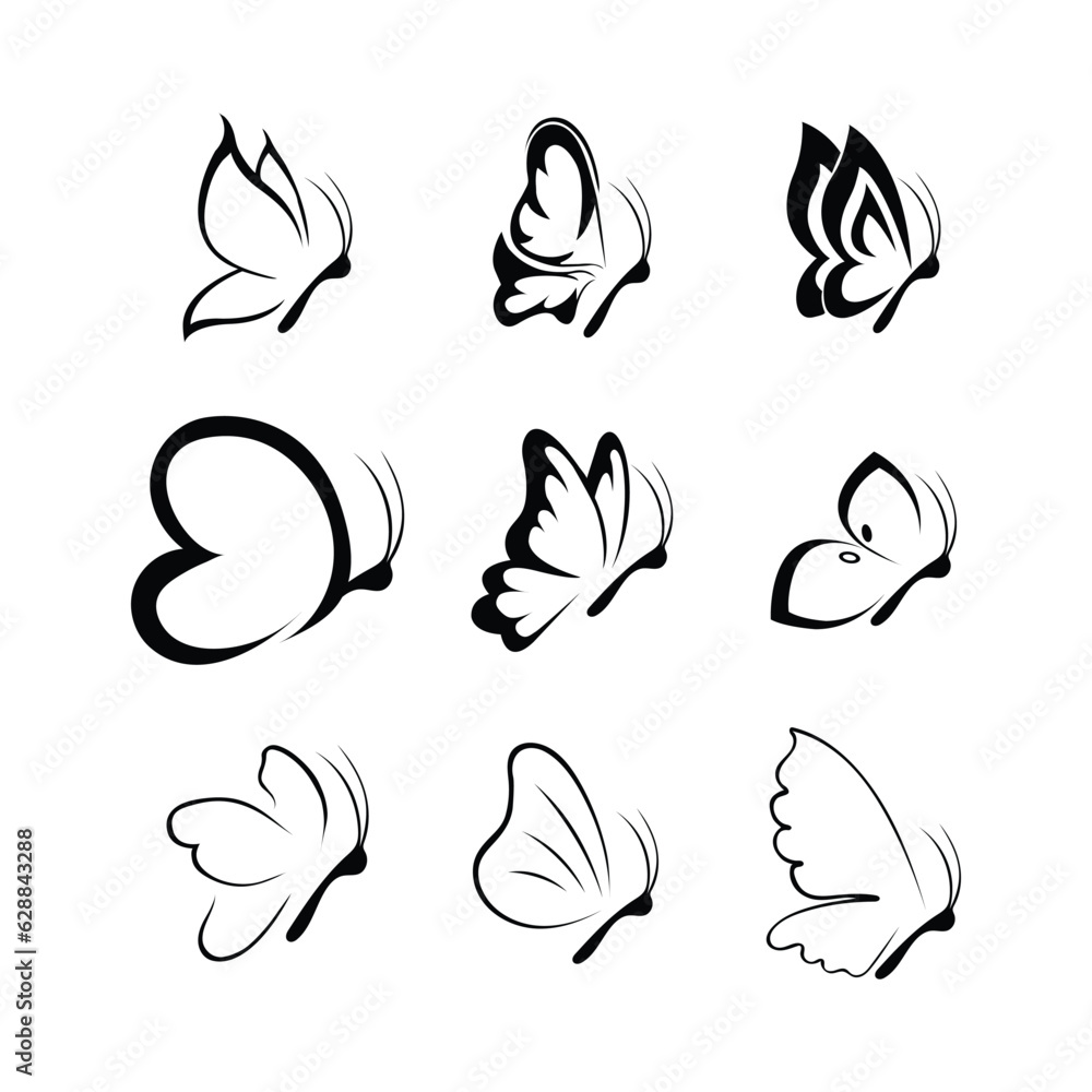 Obraz premium Big butterfly icon,Butterfly silhouette icons set, Vector Illustrations,white background,vector outline icons,Butterfly logo,Vector butterfly abstract logo