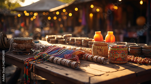 Fotografiet Ethical Handmade Souvenirs for Tourists on Traditional Maasai Market Stall