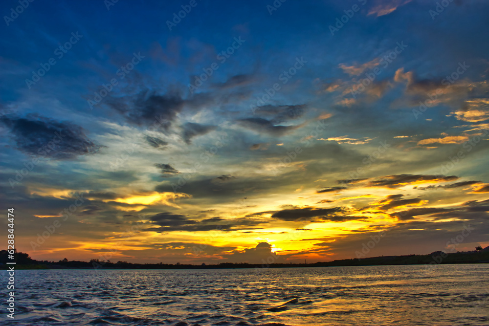 sunset over the sea, Padma River, Kushtia, Cloudy Sky, Beautiful Sky, Dusk, Ganga River, Gorai River, Kushtia
