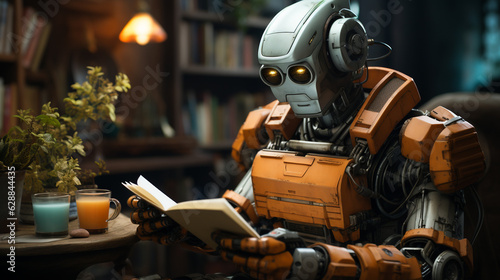 Robot reading a book. Generative Ai