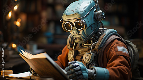 Robot reading a book. Generative Ai