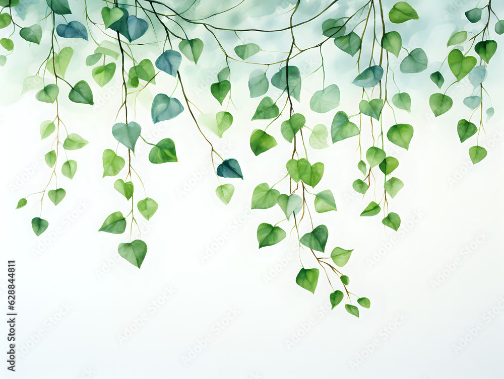 a lot of hanging from top watercolor branches with green leaves wallmural a lot of hanging from top watercolor branches with green leaves wallmural