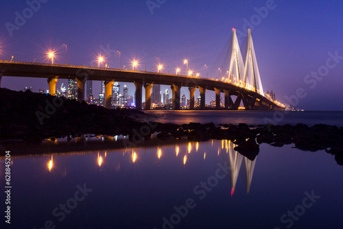 bridge at sunset, Bandra Worli Sea Link, Mumbai, India.