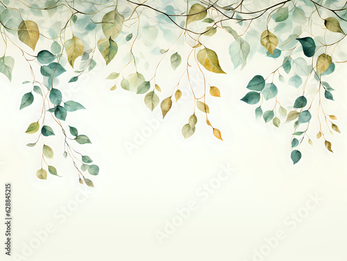 a lot of hanging from top watercolor branches with colorful leaves wallmural 