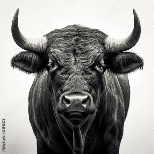 Black Camargue Bull Face Portrait: Powerful and Wild Animal Head for Farm, Bullfight, and Spain-Themed Designs -- Square Image: Generative AI