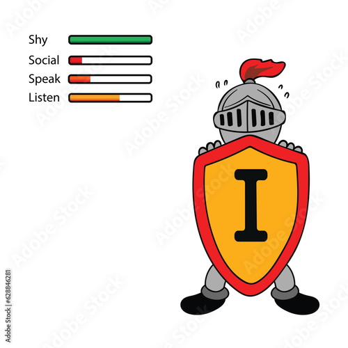 Kids drawing Cartoon Vector illustration the introvert personality stats icon Isolated on White Background