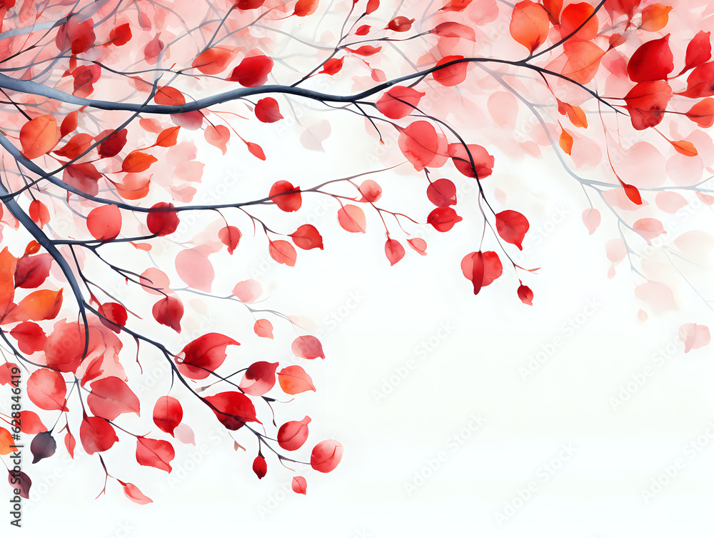 a lot of hanging from top watercolor branches with red leaves wallmural