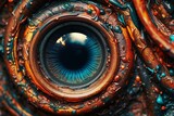Unique Closeup of an Exotic Eye Fused with Technology and Nature