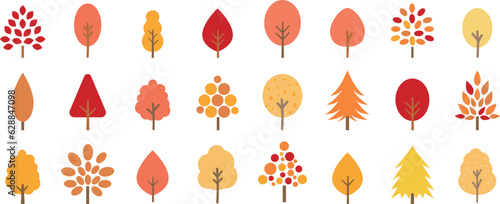 紅葉した木のアイコンセット