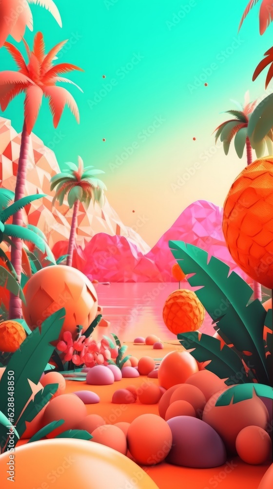 Vibrant Summer Themed 3D Abstract Background Vibrant Summer Themed 3D Abstract Background