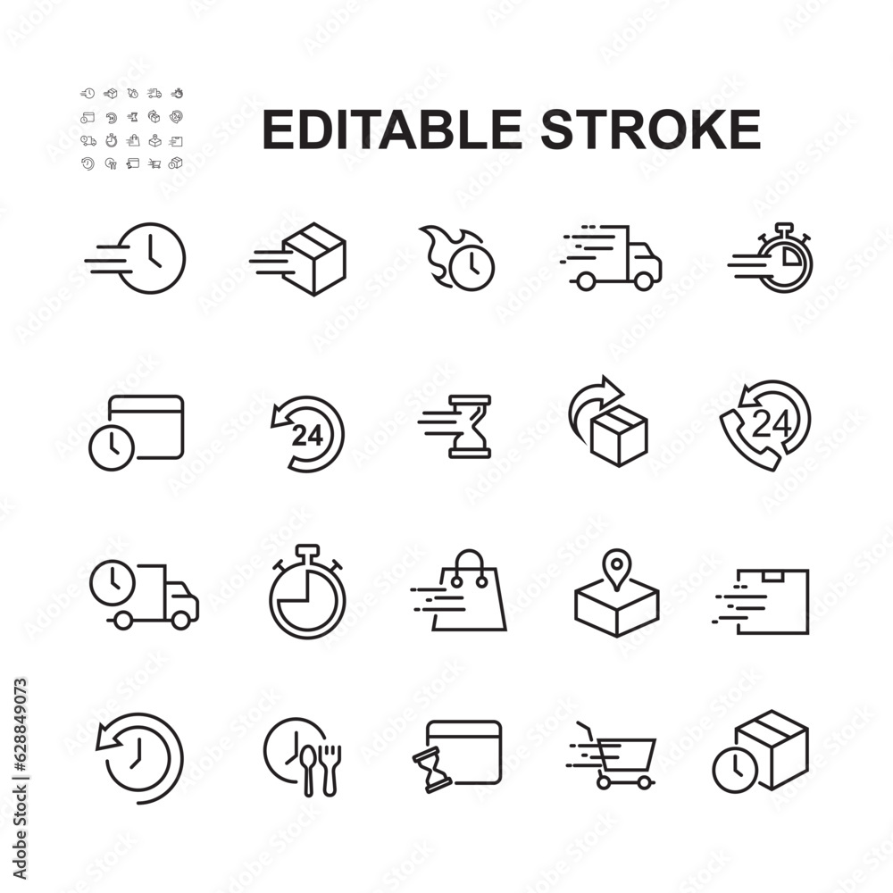 Simple Set of Fast Delivery Related Vector Line Icons. 