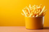 French fries on color background with copy space Generative ai