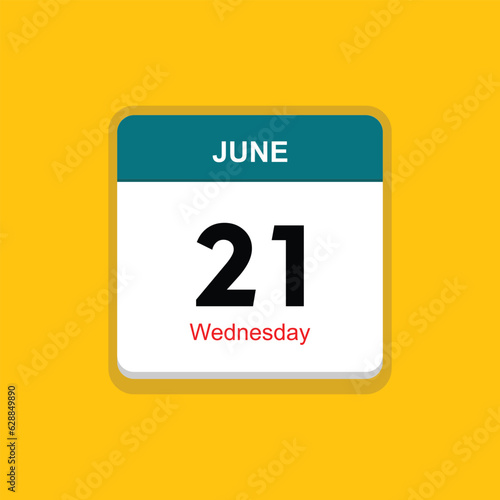 wednesday 21 june icon with yellow background, calender icon