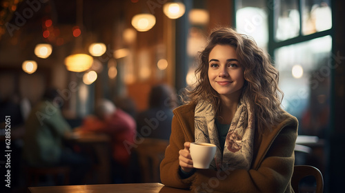 a woman enjoying a cup of coffee in a cozy cafe