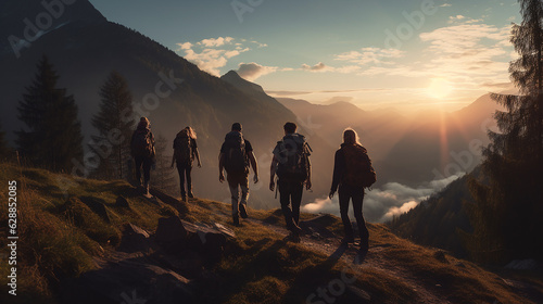 a group of friends hiking in the mountains © PixelGuru