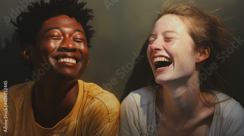 happy teenagers laughing