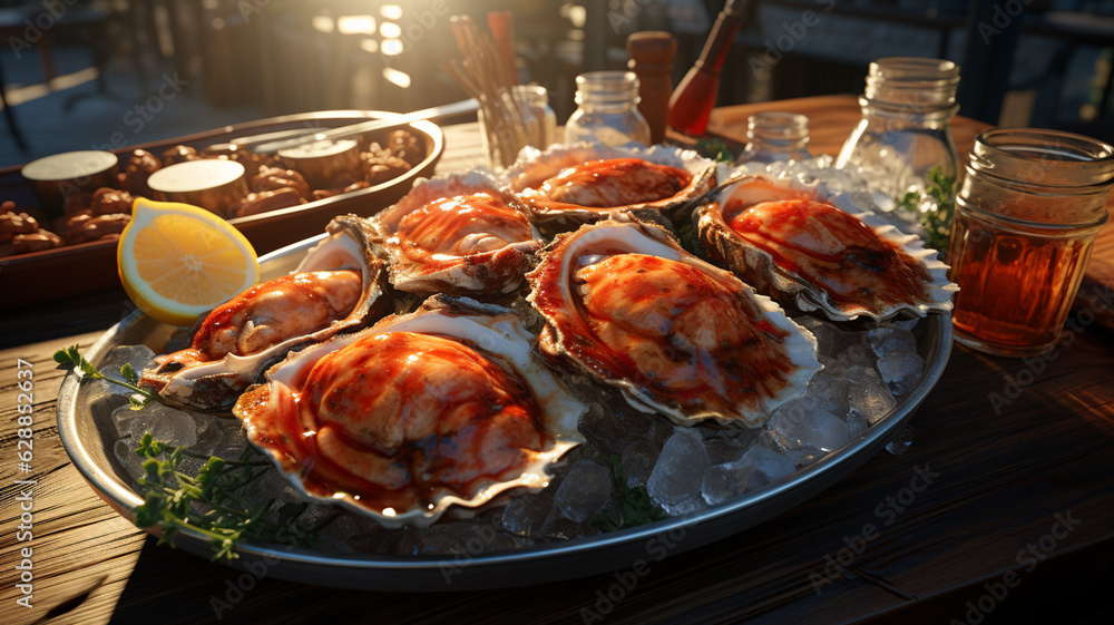 delicious seafood served on plate on table.generative ai delicious seafood served on plate on table.generative ai