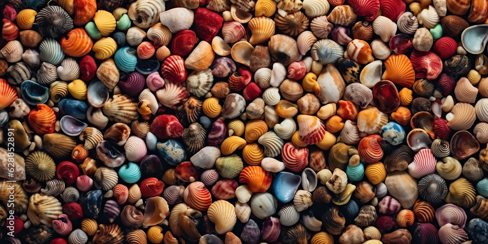 AI Generated. AI Generative. Nautical Marine underwater sea ocean sand vacation shell star background pattern decoration mock up with many items on canvas place AI Generated. AI Generative. Nautical Marine underwater sea ocean sand vacation shell star background pattern decoration mock up with many items on canvas place
