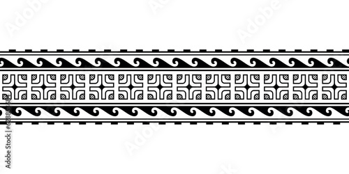 Maori polynesian tattoo bracelet. Tribal sleeve seamless pattern vector. Samoan border tattoo design fore arm or foot. Armband tattoo tribal. band fabric seamless ornament isolated on white background