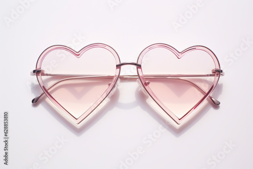 Pink heart shaped sunglasses on white background