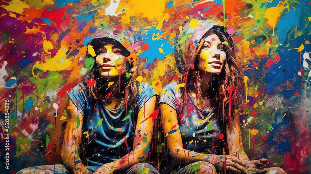 Graffiti art colorful people - AI generated