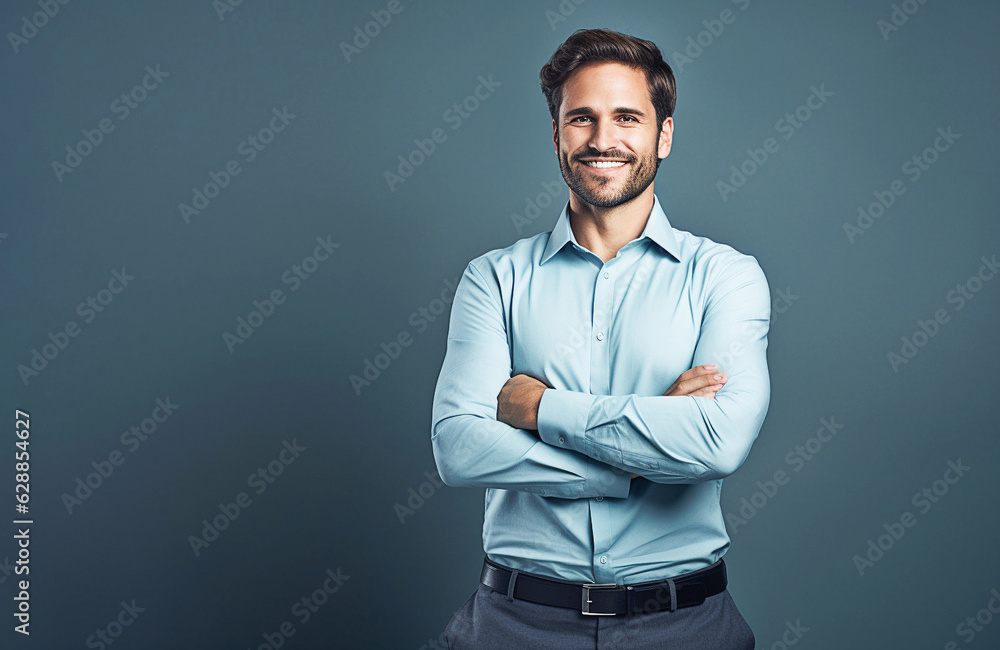 Happy business man in shirt with crossed arms Happy business man in shirt with crossed arms