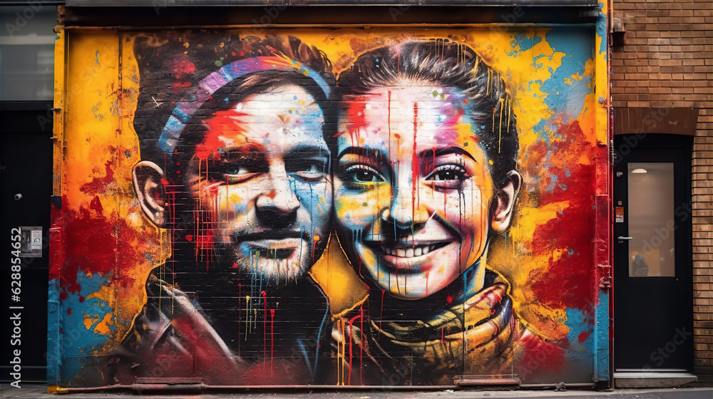 Obraz premium Graffiti art colorful people - AI generated