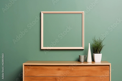 Mockup photo frame on green wall