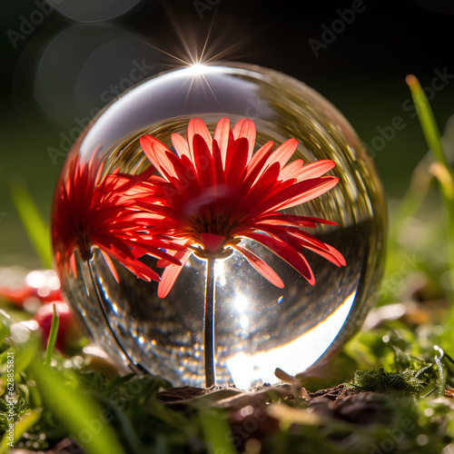 Crystal clear sphere with a red flower inside