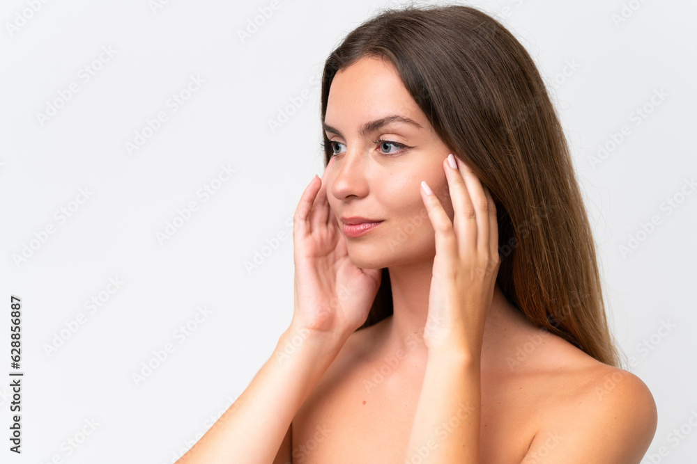 Young caucasian woman isolated on white background . Close up portrait Young caucasian woman isolated on white background . Close up portrait