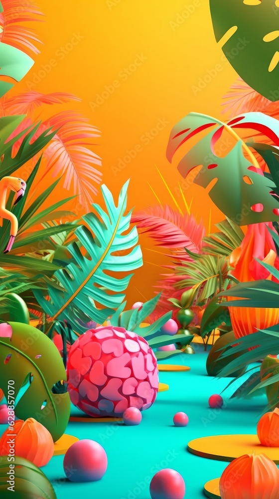 Vibrant Summer Themed 3D Abstract Background Vibrant Summer Themed 3D Abstract Background