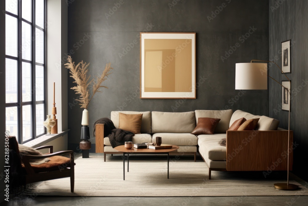 Image showcasing Luxurious living room with wall textures and paintings, carpets and ...