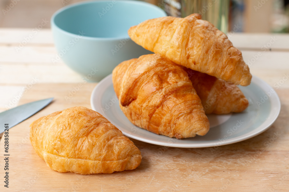 Croissants on the table in a coffee shop
