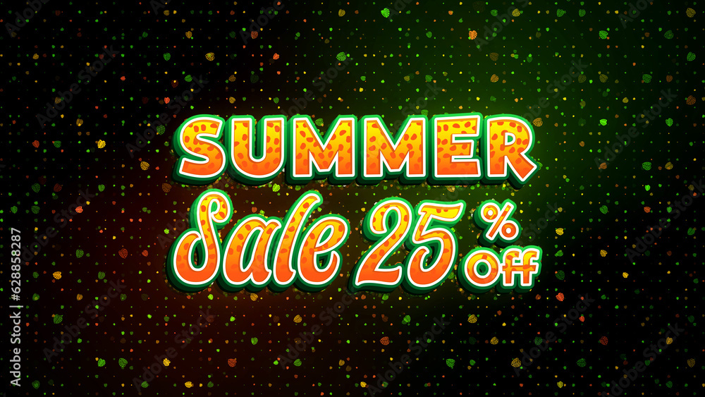 Festive Green Orange Summer Sale 50 Percent Off Lettering On Dark Shiny Tropical Summer Leaves Shape Particles Sparkle Pattern Background