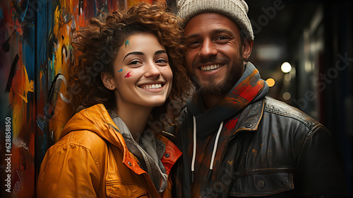 Couple smiling colorful happiness - AI generated