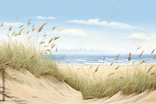 Watercolor drawing of the beach.