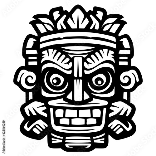 Illustration tiki statue in monochrome style, tiki tropical nature summer.