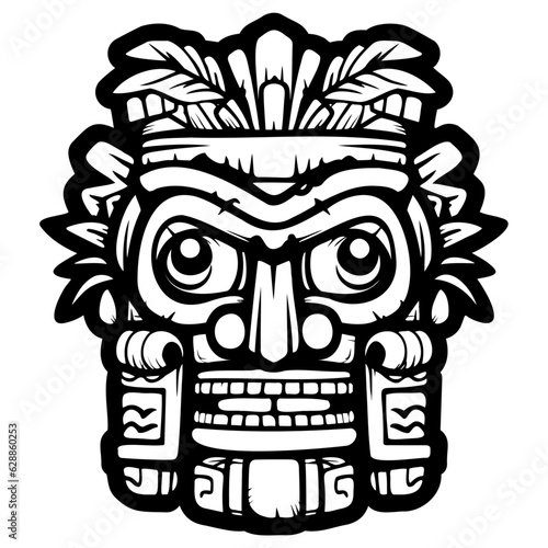 Illustration tiki statue in monochrome style, tiki tropical nature summer.