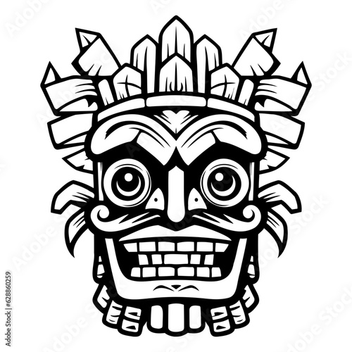 Illustration tiki statue in monochrome style, tiki tropical nature summer.