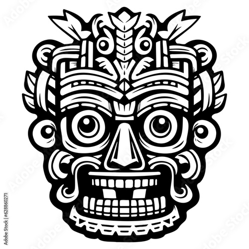 Illustration tiki statue in monochrome style, tiki tropical nature summer.