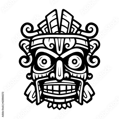 Illustration tiki statue in monochrome style, tiki tropical nature summer.