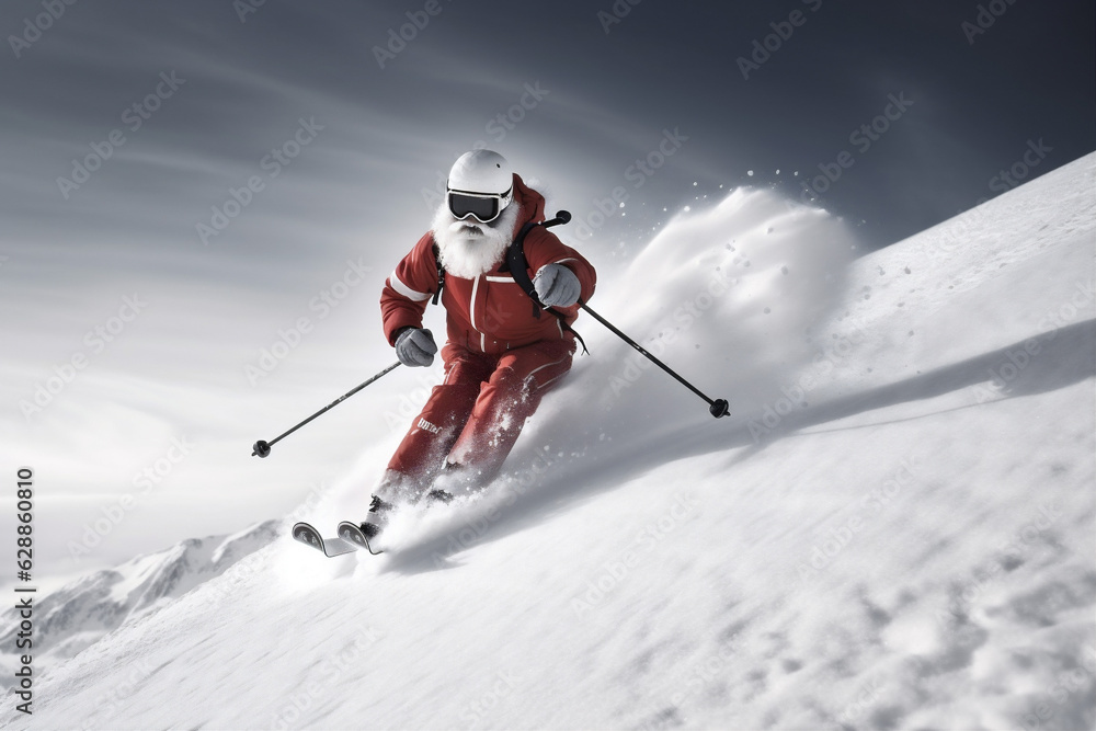mountain ski snowboarder sport snow holiday winter santa skier christmas. Generative AI.