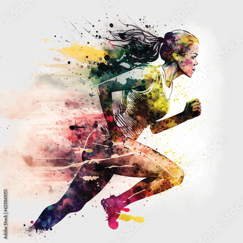 Running athlete watercolor paint ilustration