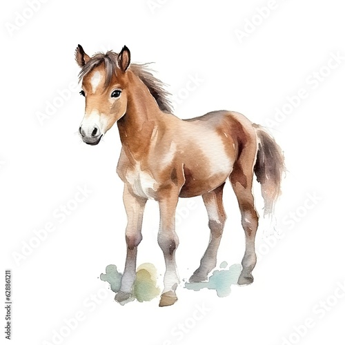 Cute young horse on a white background. Generative AI