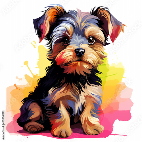 colorful Yorkshire terrier dog on pop art style. vector illustration with generative Ai