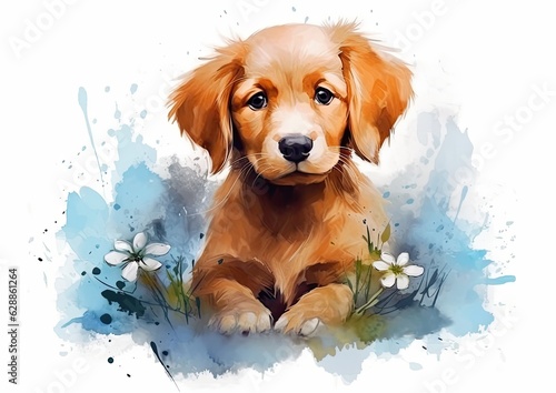 Cute puppy on a white background. Generative AI